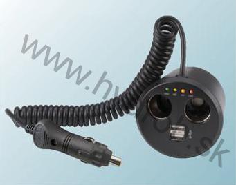 Dvojitá CL zásuvka s USB do držiaku na pitie s káblom a CL zástrčkou, 34511 