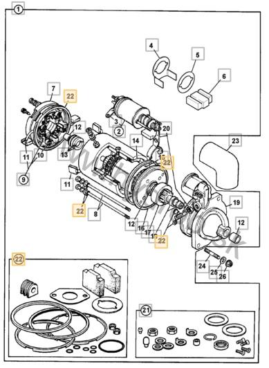 Opravarenska sada startera 2CX 3CX 4CX nakladace, motor PERKINS 709/02807