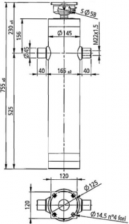 Hydraulický valec 75/90/105/122-2250 M22x1,5 PE, základná farba